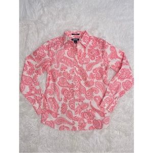 Land’s End pink paisley no iron supremacy cotton long sleeved button up size 2